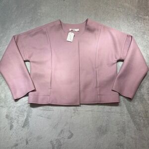 Lavender Twila Collarless‎ Cropped Coat Open Front Minimalist Jacket Purple L